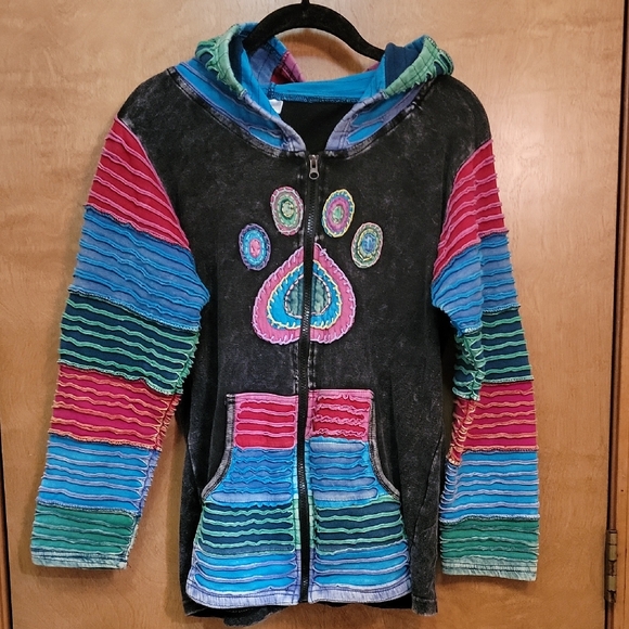 Colorful Women's Hoodie with Paw Print Design - Picture 1 of 3